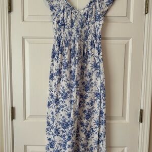 Blue Floral Smocked Waist Maxi Dress